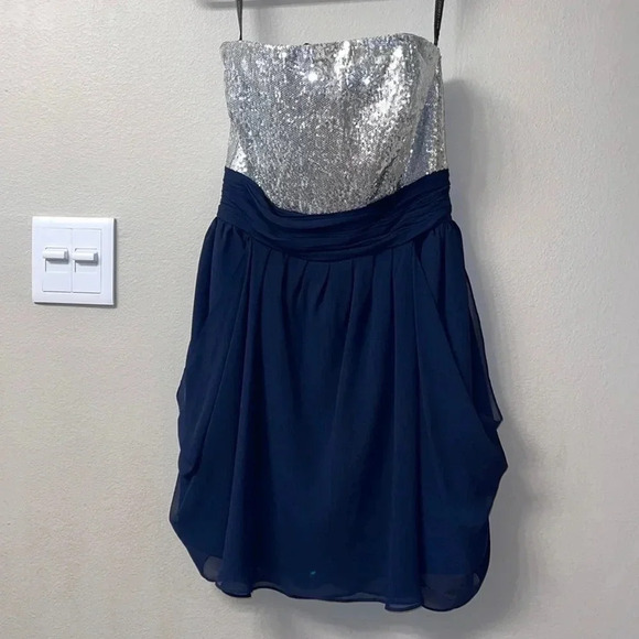Bill Levkoff strapless dress. Navy blue + sequence - Picture 1 of 9